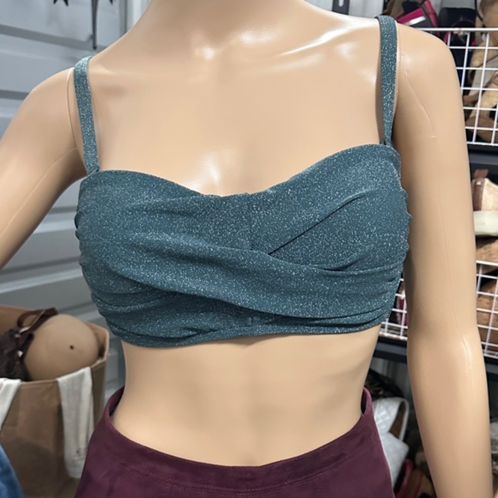 Lands' End Sparkling Teal Green Bikini Top size 8